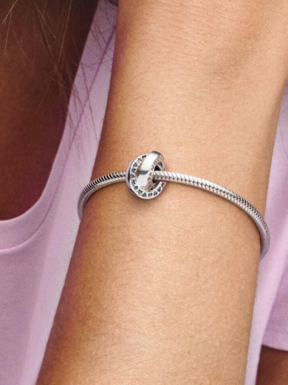 New Pandora Logo & Hearts S925 Sterling Silver Spacer Charm 799035C00 - Picture 4 of 5